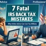 Illustration showing the risks of relying on Reddit advice for IRS back taxes resolution compared to professional tax audit defence.