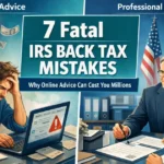 Illustration showing the risks of relying on Reddit advice for IRS back taxes resolution compared to professional tax audit defence.