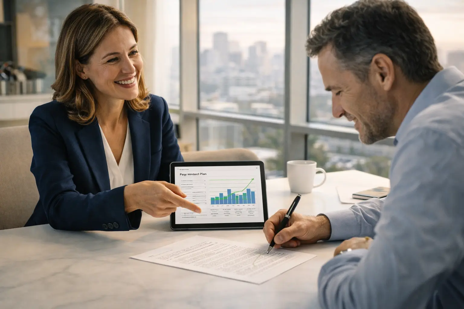 A tax professional helping a client resolve overdue tax debt with a structured payment plan and financial recovery strategy.