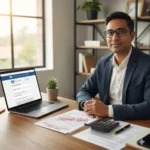 Person reviewing overdue taxes documents while applying for IRS payment plan online