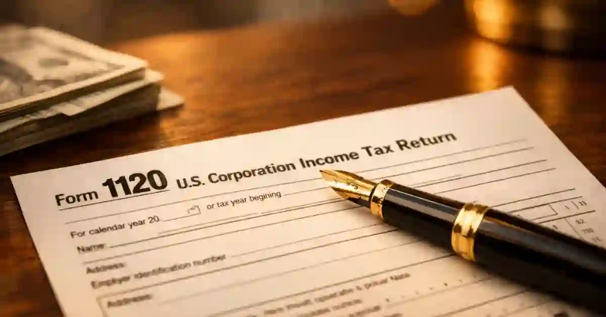 IRS Form 1120 US Corporation Income Tax Return document on desk