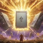 Land Tax MTG glowing enchantment card rising magical lands with explosive golden energy