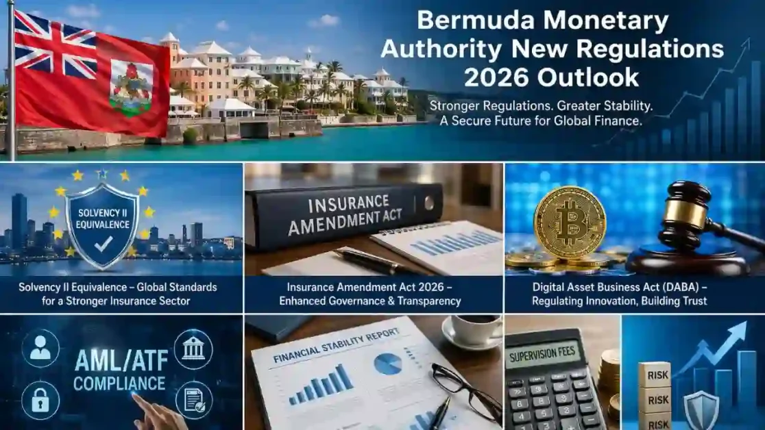 Bermuda Monetary Authority new regulations 2026 outlook overview showing financial compliance, insurance regulation, and fintech growth