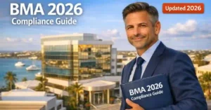 BMA 2026 compliance guide for offshore investors with Bermuda Hamilton city skyline at golden hour