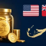 Roth IRA rules for US expats in Bermuda with retirement savings jar, gold coins, and US and Bermuda flag icons