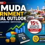 Bermuda Government Financial Outlook showing 2026 budget allocations, 15% corporate income tax, payroll tax reforms, and national debt reduction strategy.